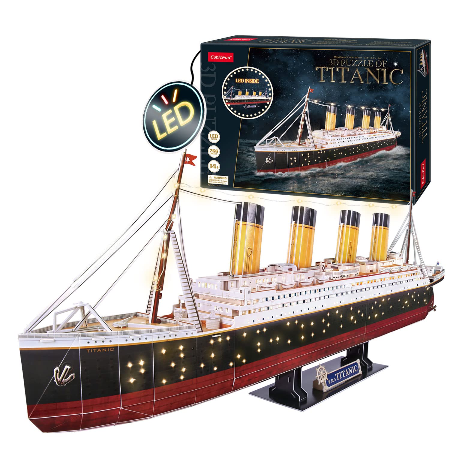 3D Puzzle Titanic LED Model Kit - 266 Pieces DIY Ship Building Set for Adults & Kids | Home Decoration, Gift Idea, STEM Educational Toy