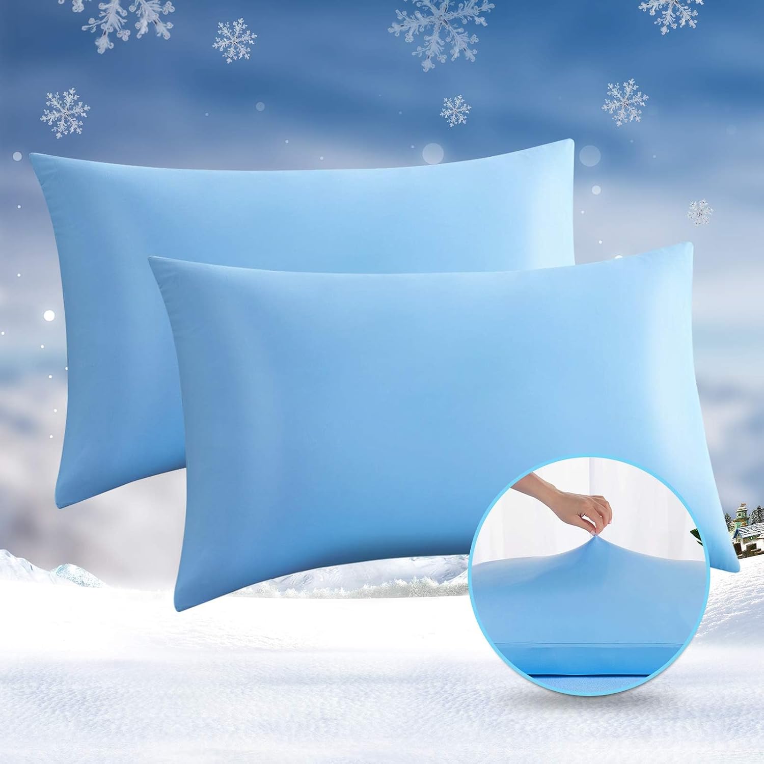 2 Pack Premium Silky Super Cooling Blue Pillowcases – Arc Chill Extreme Q Max 0.5 | Breathable & Hypoallergenic | Perfect for Hot Sleepers & Night Sweats | Bedroom, Travel & Guest Room Essentials