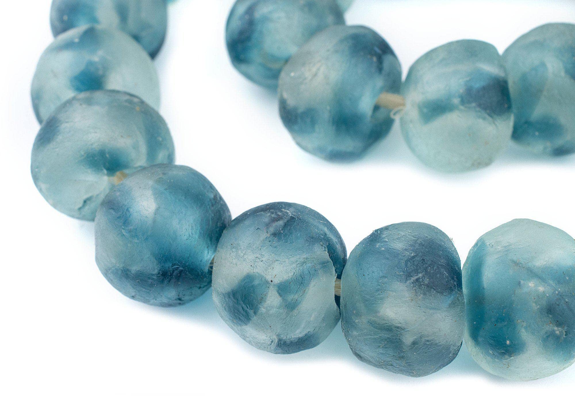 Super Jumbo Recycled Glass Beads 32-35mm - Extra Large African Sea Glass Beads for Beaded Wall Hangings & DIY Jewelry Making - Blue Wave Marine by The Bead Chest - Perfect for Home Decor, Bohemian Style, and Beach Theme Crafts