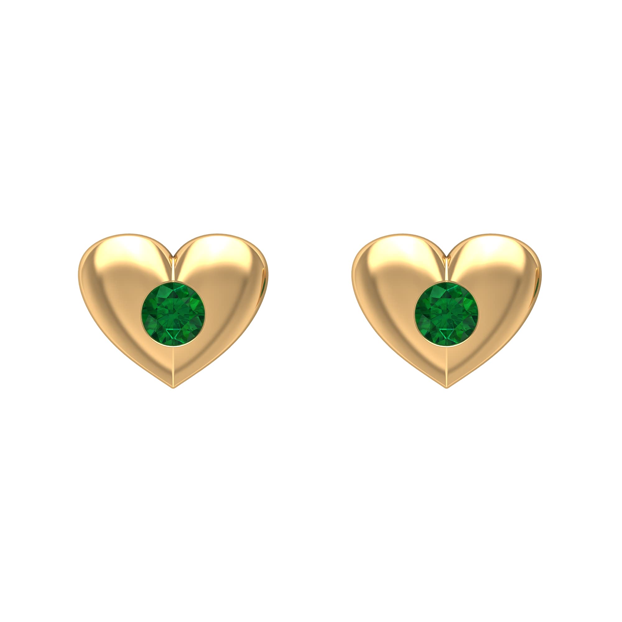Emerald Solitaire Stud Earrings for Women - 14K Solid Gold May Birthstone Jewelry - Gypsy Set & Heart Design Earrings - Perfect Gift for Mother's Day, Birthday & Anniversary