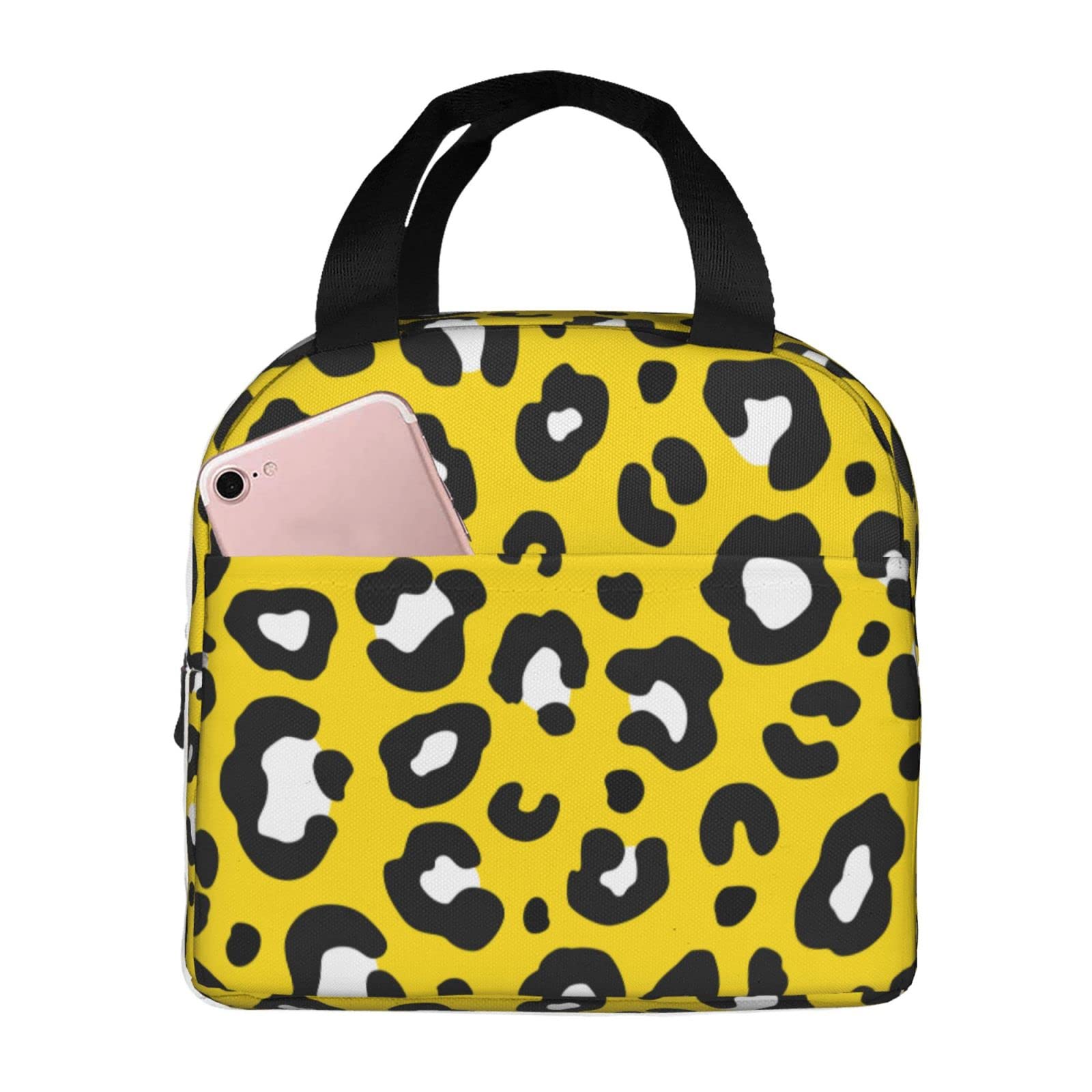 Stylish Yellow Leopard Print Insulated Lunch Bag - Reusable & Waterproof Lunch Box for Women, Men, Girls & Boys - Perfect for School, Office, Picnics & Outdoor Activities