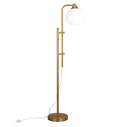 Antho Adjustable Height Floor Lamp with Glass Shade - Brass & White Milk Finish - Perfect for Living Room, Bedroom, or Office Lighting