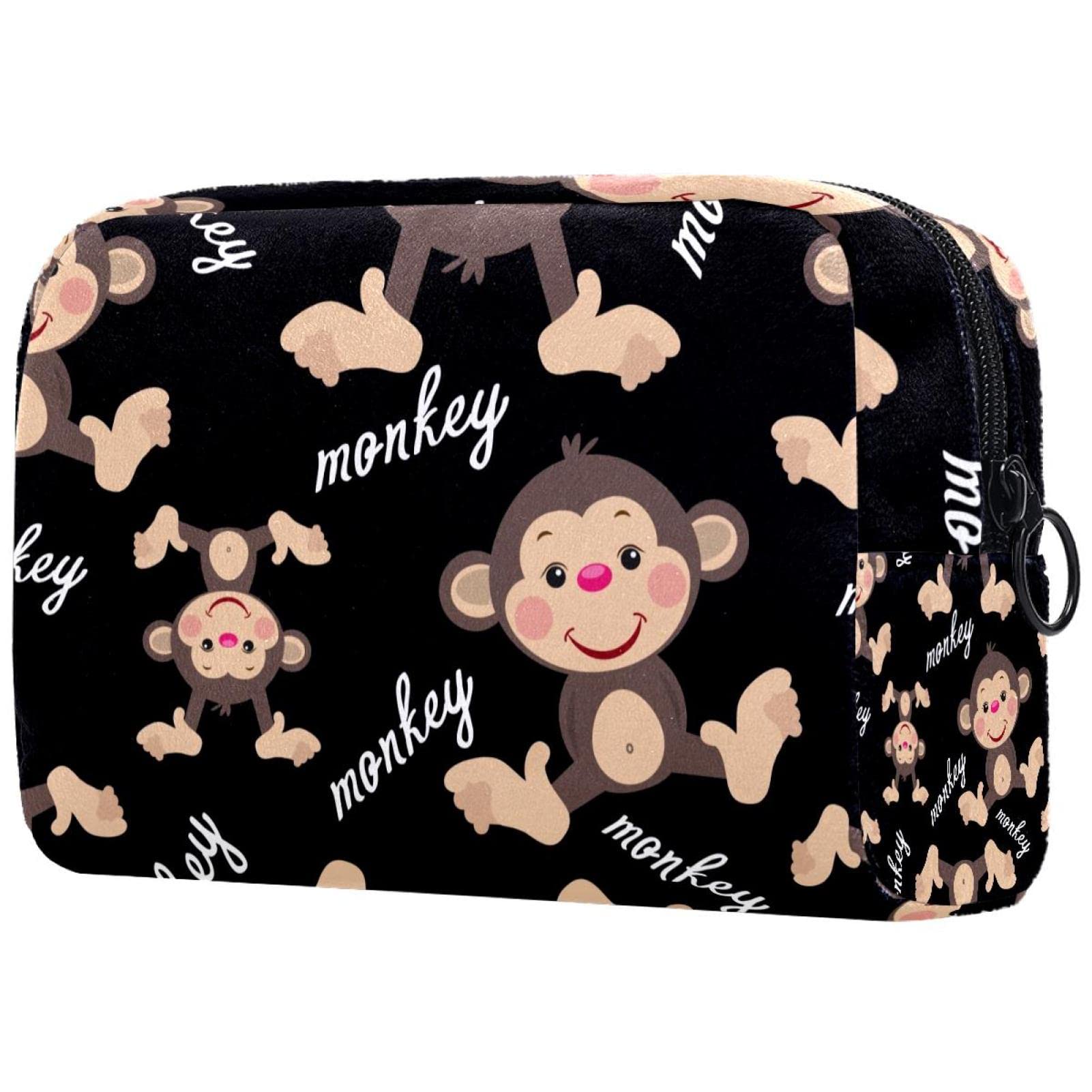 Cute Monkey Print Cosmetic Bag for Makeup & Travel - Waterproof Makeup Pouch (7.3x3x5.1 Inches) - Perfect for Gym, Beach, School & Daily Essentials Storage