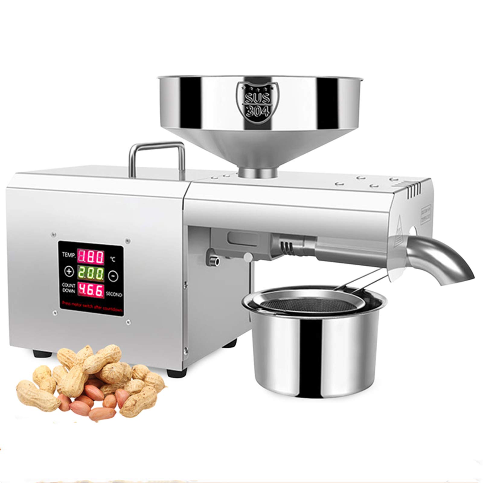 Commercial Automatic Oil Press Machine 1500W - Hot & Cold Press for Nuts, Seeds, Peanut, Sesame & Olive Oil - Heavy Duty Oil Extractor & Expeller (110V, 1500W) - Perfect for Home Kitchens, Restaurants & Small Business Oil Production