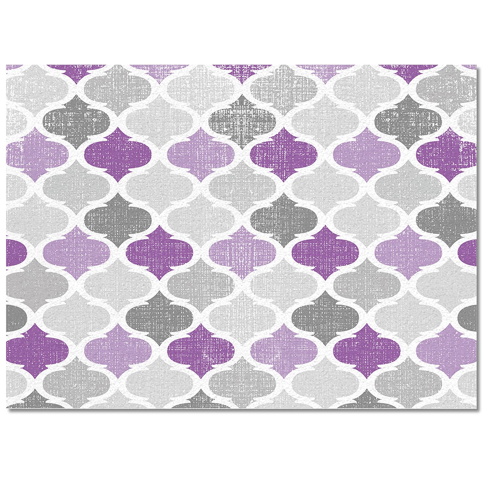 5' x 7' Non-Slip Abstract Geometric Moroccan Area Rug - Purple & Gray Rectangle Carpet for Living Room, Bedroom, Dorm | Soft Floor Mat with Anti-Skid Backing for Home Decor & High Traffic Areas