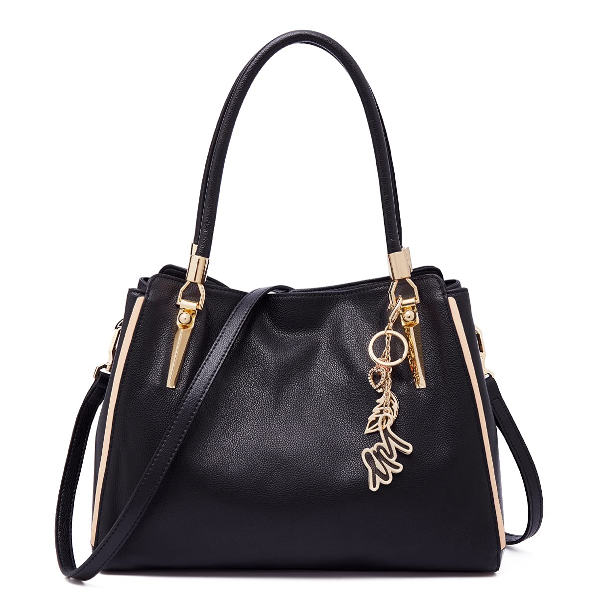 LAORENTOU Genuine Cow Leather Tote Handbags for Women - Stylish Top Handle Shoulder Bag with Zipper Closure, Spacious Medium Size Purse for Work, Travel & Everyday Use