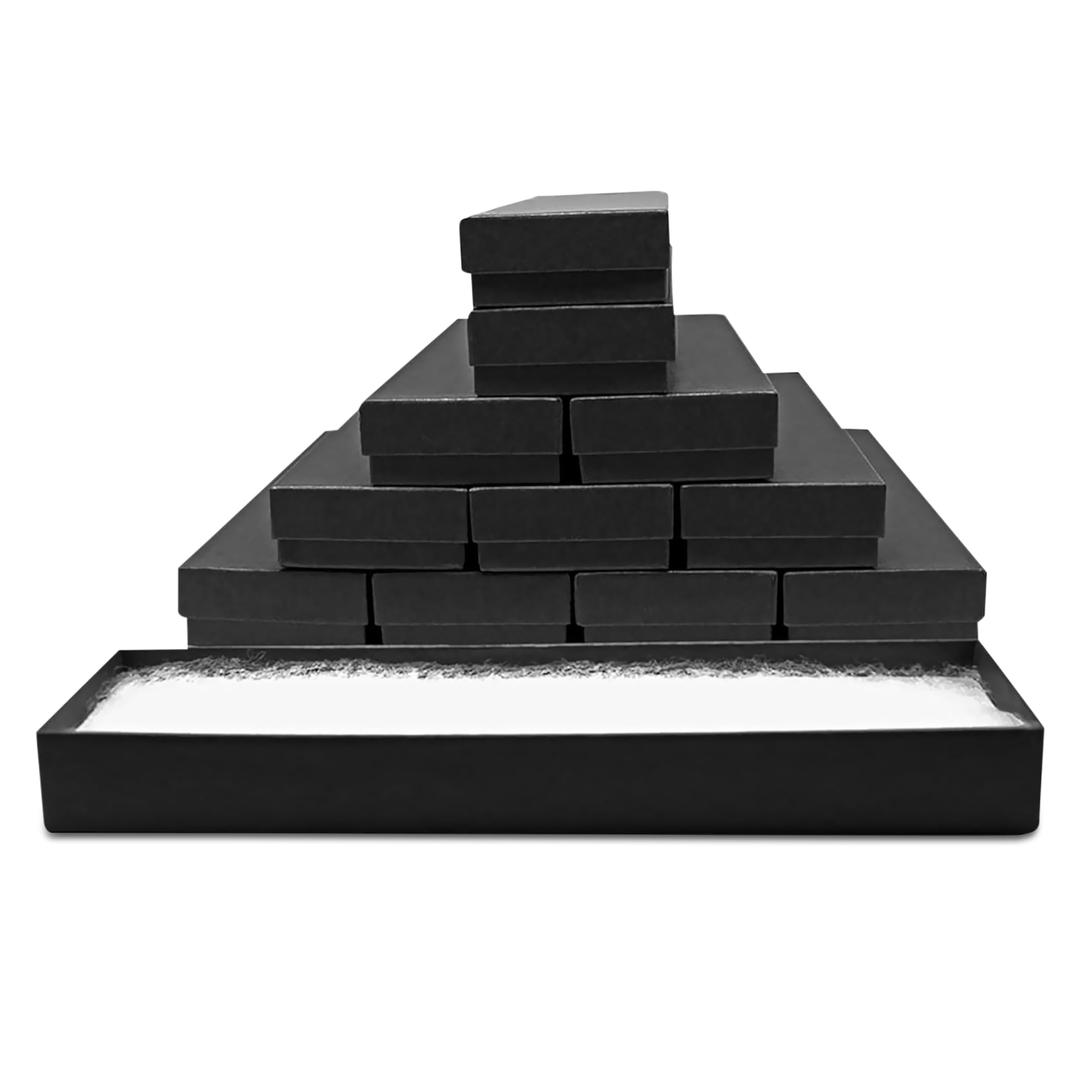 12 Pack Black Jewelry Gift Boxes 8x2x0.87 Inches - Premium Cardboard Jewelry Storage Box with Cotton Filling & Lid - Made in USA - Perfect for Bracelets, Necklaces, Rings, Earrings - Great for Gifting, Wedding Favors & Retail Display