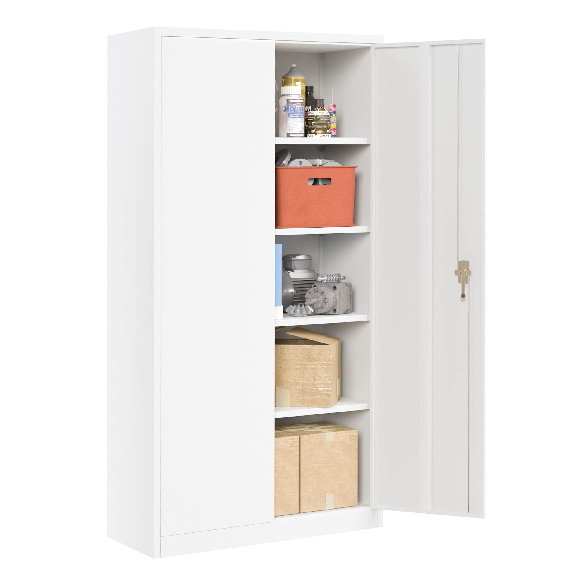 REEMOON 72 Inch White Metal Storage Cabinet with Locking Doors & 4 Adjustable Shelves - Freestanding Tall Cabinet for Office, Home, Garage Organization (Assembly Required) - Perfect for Storing Files, Tools, and Household Supplies
