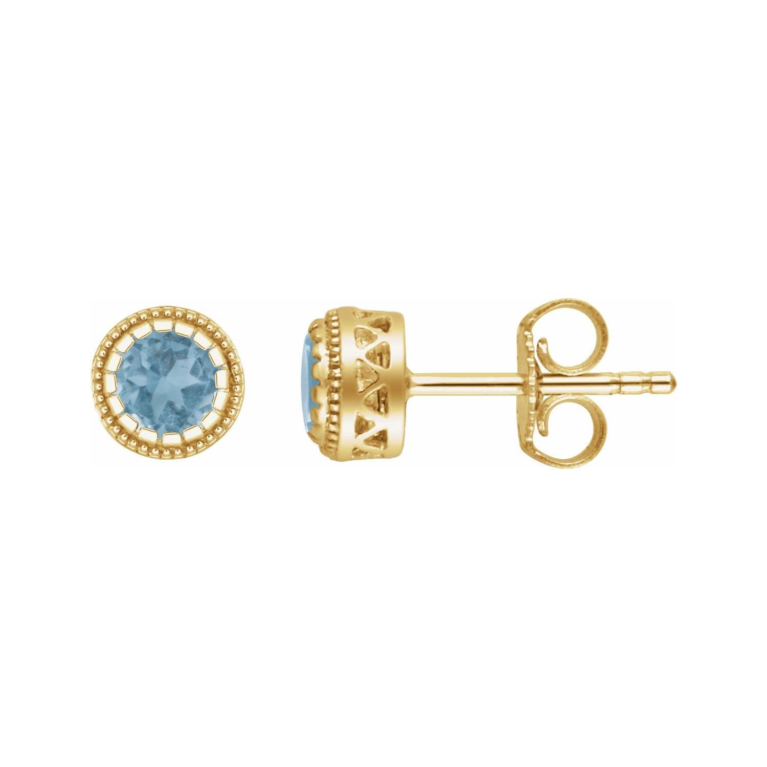 14K Gold Round Natural Gemstone Stud Earrings for Women - Elegant Jewelry Gift for Her, Birthday, Anniversary, Wedding (Perfect for Daily Wear & Special Occasions)