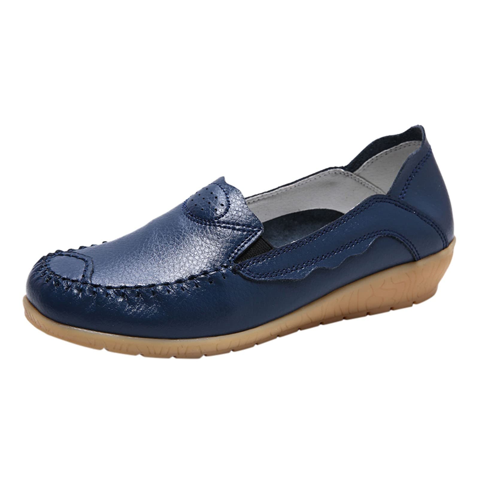 Ankarnis Women's Comfortable Slip-On Flat Dress Shoes - Breathable Casual Lace-Up Pumps for Work & Everyday Wear - Fashionable Dark Blue Flats for Office, Walking & Social Occasions