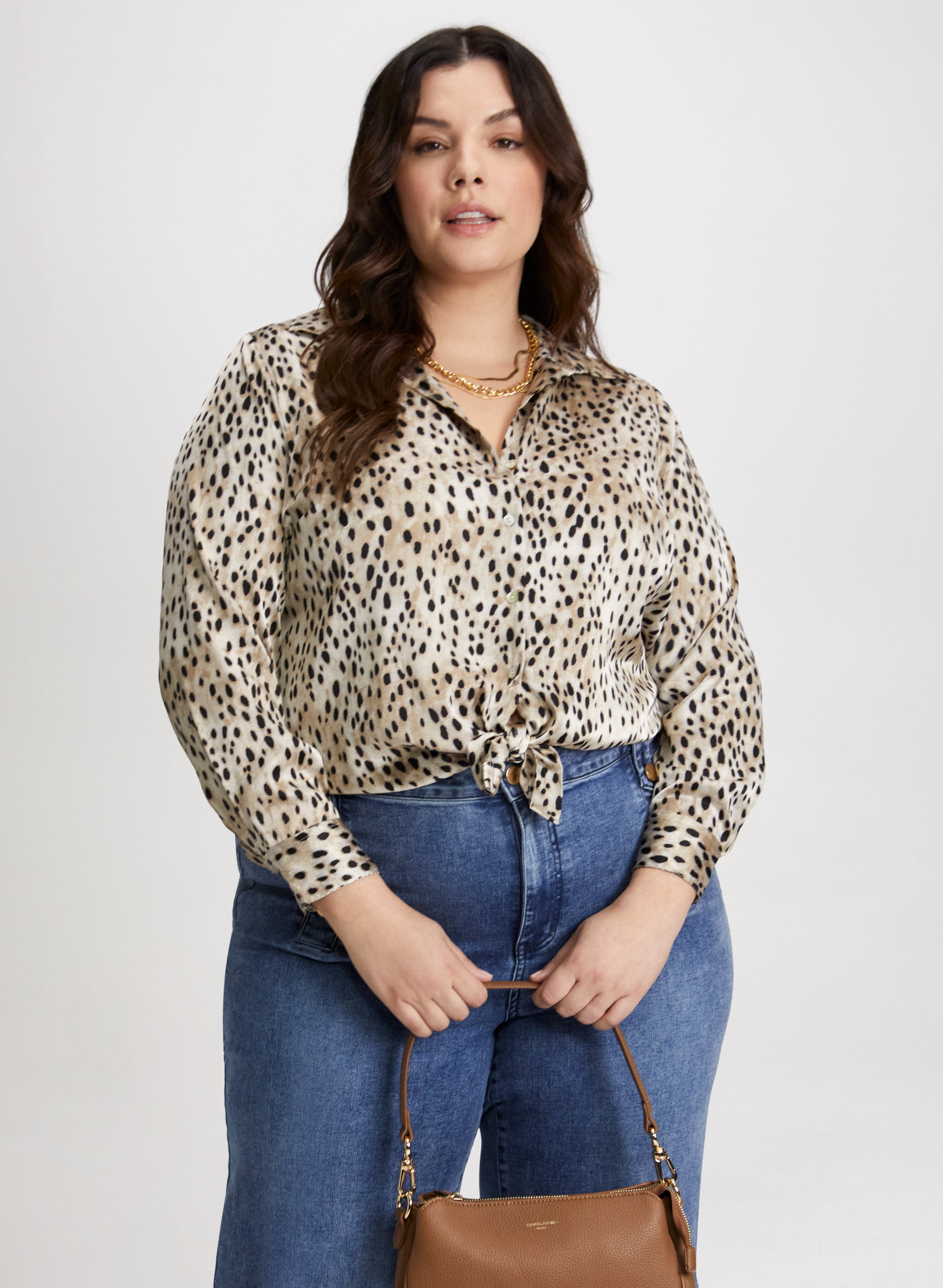 Animal Print Satin Shirt for Women - Stylish Blouse for Party, Night Out & Date Night - Fashionable Long Sleeve Top for Casual & Evening Wear