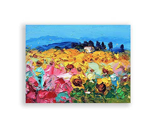 Sunflower Wall Art Print - Italian Countryside Landscape Painting - Floral Home Decor for Kitchen, Living Room & Bedroom