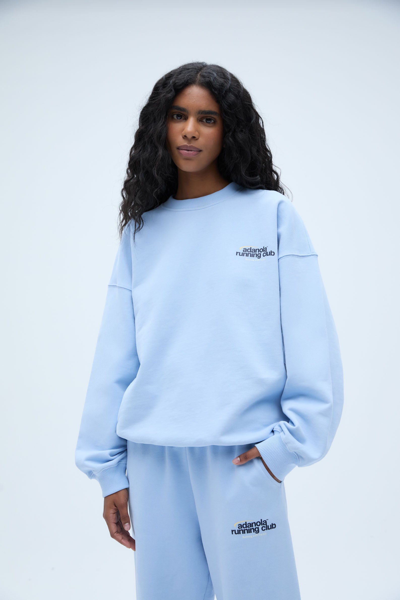 Adanola Women's Oversized Running Sweatshirt - Soft Athletic Pullover Hoodie for Jogging & Gym - Powder Blue Casual Loungewear for Workouts & Streetwear Fashion