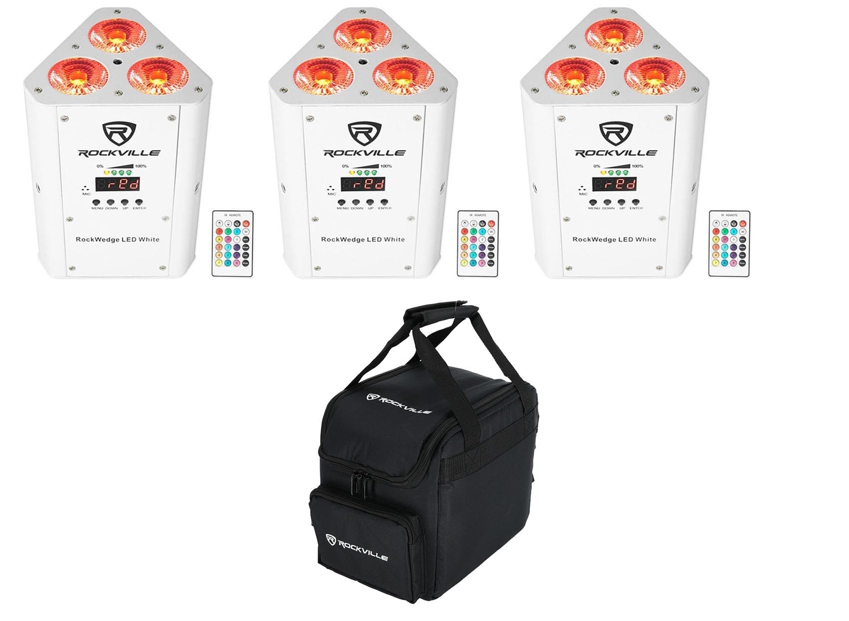 Rockville RockWedge LED White RGBWA+UV Rechargeable Wireless DMX Lights with Carrying Bag - Professional DJ Stage Lighting for Clubs, Concerts, and Events
