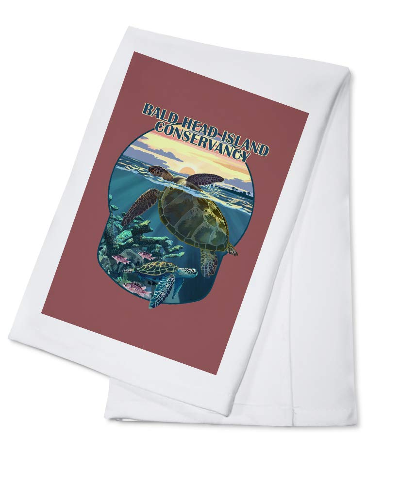 Bald Head Island North Carolina Tea Towel - 100% Cotton, Loggerhead Sea Turtle & Sunset Design - Decorative Hand Towel for Kitchen & Home - Perfect for Coastal Decor, Beach House Gift & Eco-Friendly Conservation Support