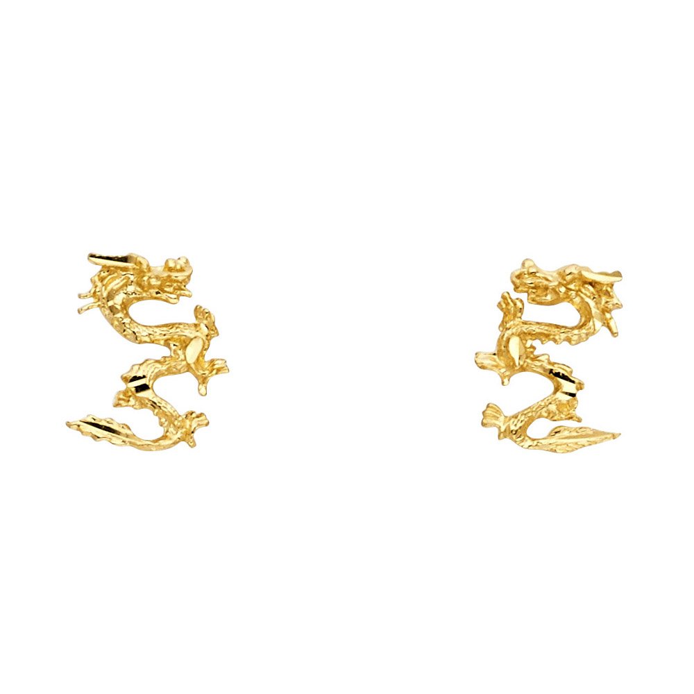 14K Yellow Gold Dragon Stud Earrings for Women - 7x11mm Elegant Jewelry Gift - Perfect for Parties, Weddings & Everyday Wear