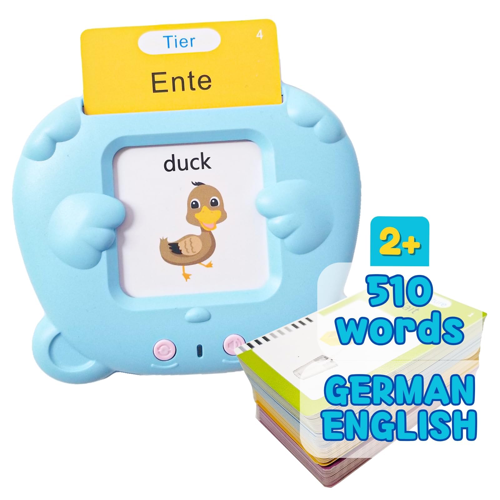 ZEENKIND Bilingual Talking Flash Cards - 510 Sight Words in German & English for Toddlers Ages 2-6 | Early Learning Educational Toy with 255 Cards & Audio Speech | Perfect for Homeschooling, Preschool & Language Development