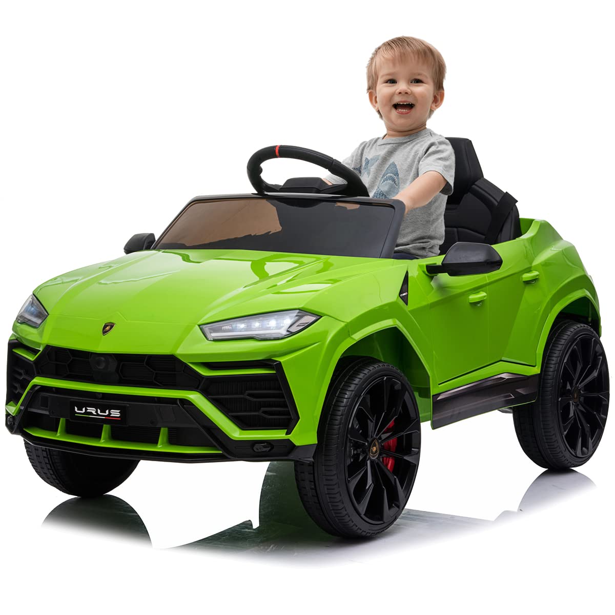 Licensed Lamborghini Kids Electric Ride-On Car with LED Lights, Horn & MP3 Player - Spring Suspension & Opening Doors - Green Electric Toy Car for Boys & Girls - Perfect for Birthday Gifts & Outdoor Play