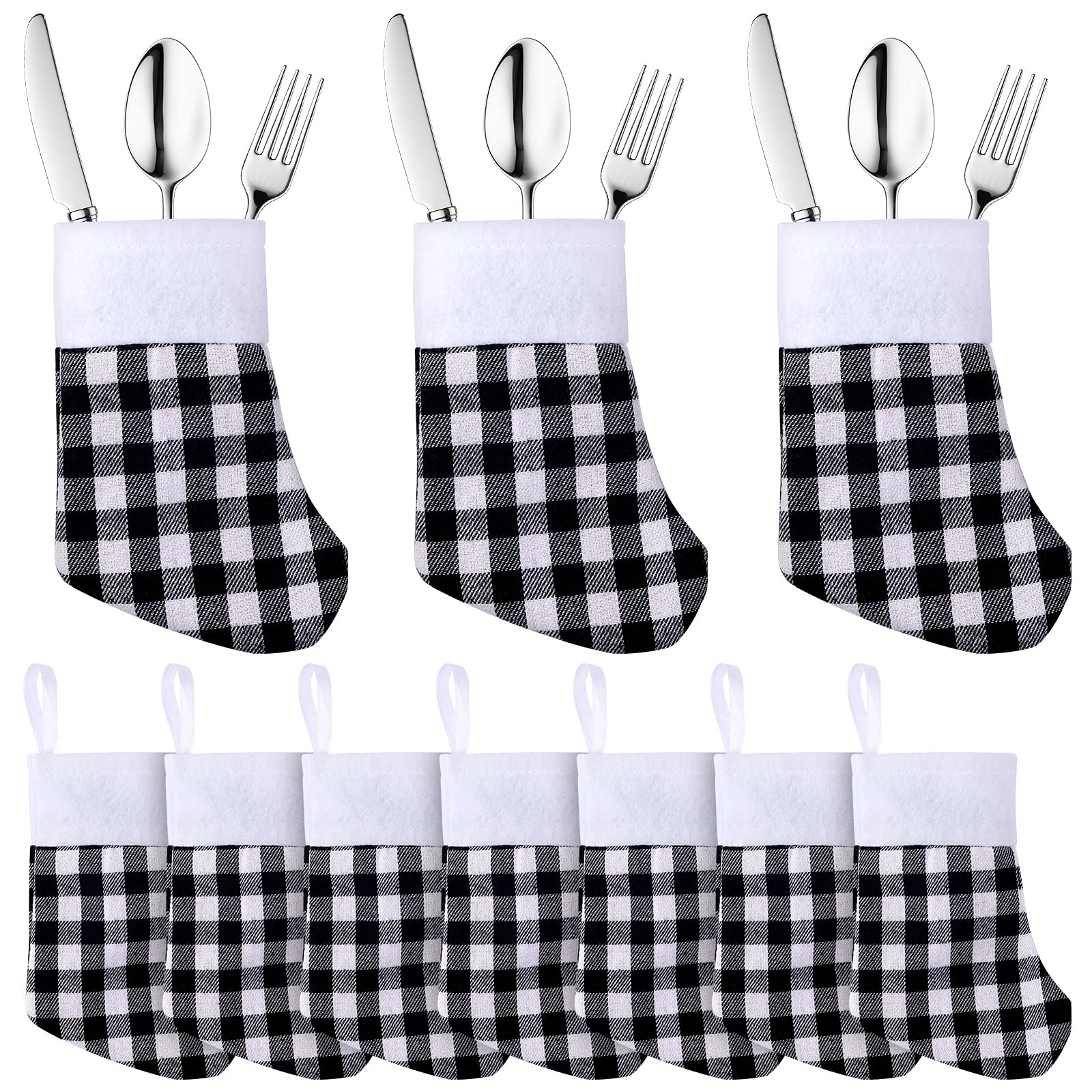 30-Piece Christmas Tableware Set - Silverware Holders, Mini Stockings & Knife Fork Spoon Storage Bags for Holiday Dinner Decor (Plaid Style) - Perfect for Christmas Parties, Family Gatherings & Festive Dining