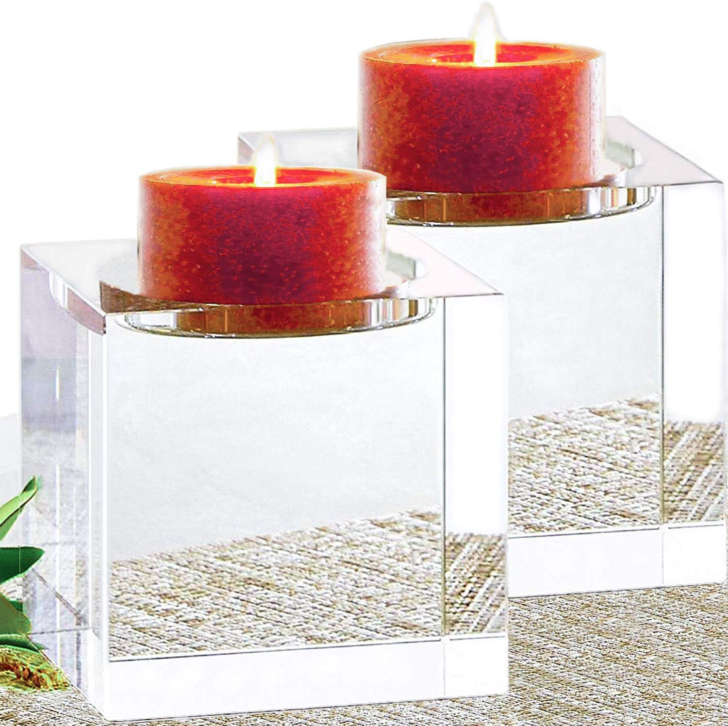 Premium Large Crystal Pillar Candle Holders Set of 2 - 4