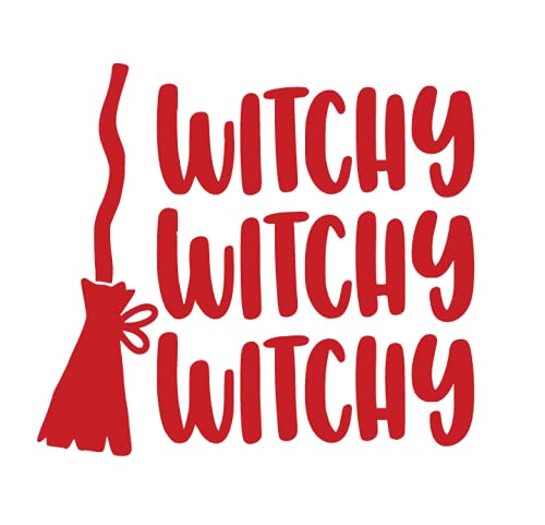 Witchy Iron On Decal - DIY Halloween T-Shirt Transfer Vinyl Sticker for Broomstick Witch Costume (Red) | Perfect for Halloween Party Outfits, DIY Craft Projects & Custom Apparel