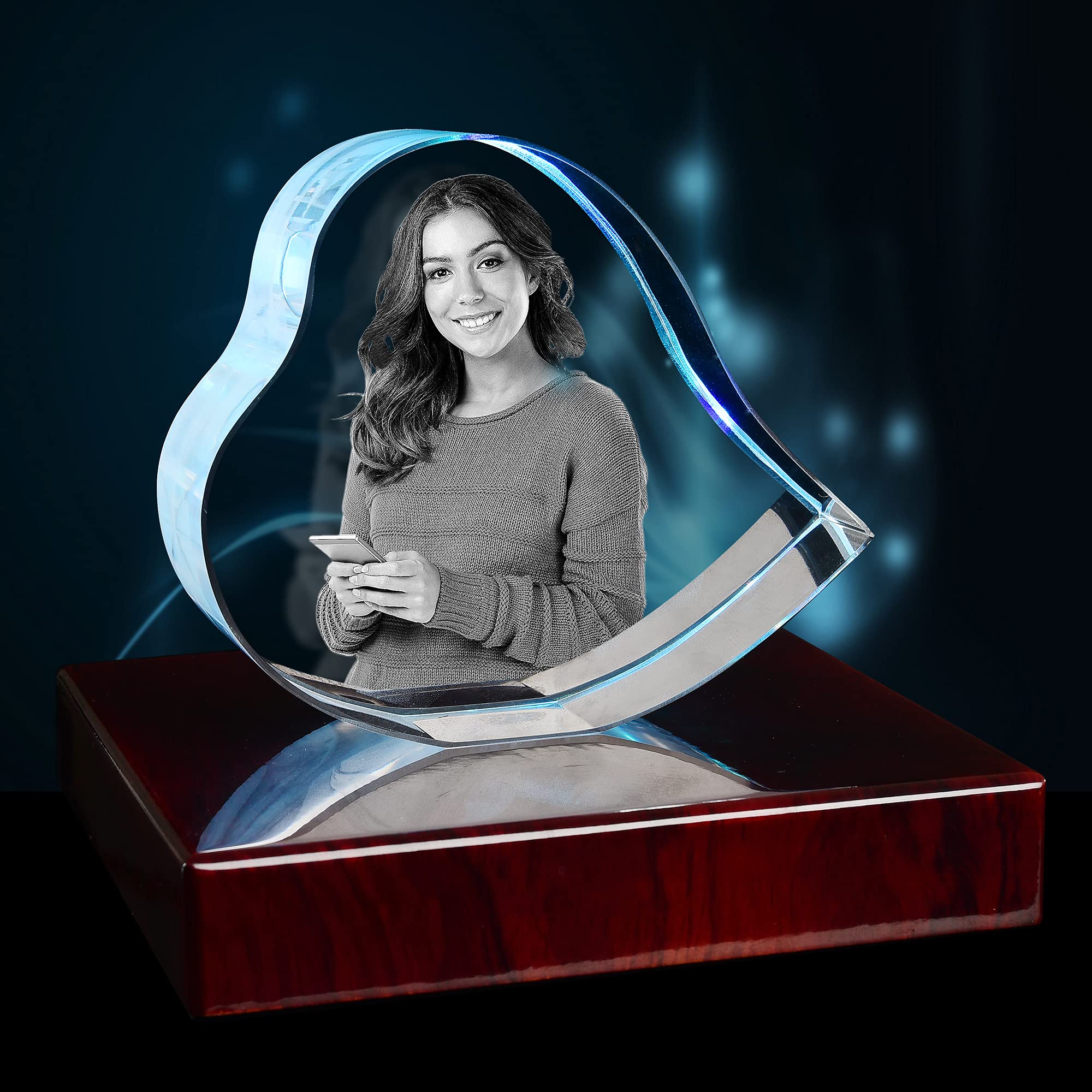 Personalized 3D Crystal Heart Engraved with Custom Photo - Unique Birthday, Wedding, Mother's Day & Valentine's Gift - Memorial Keepsake for Loved Ones - Perfect for Home Decor, Office Display & Special Occasions (Small Size)