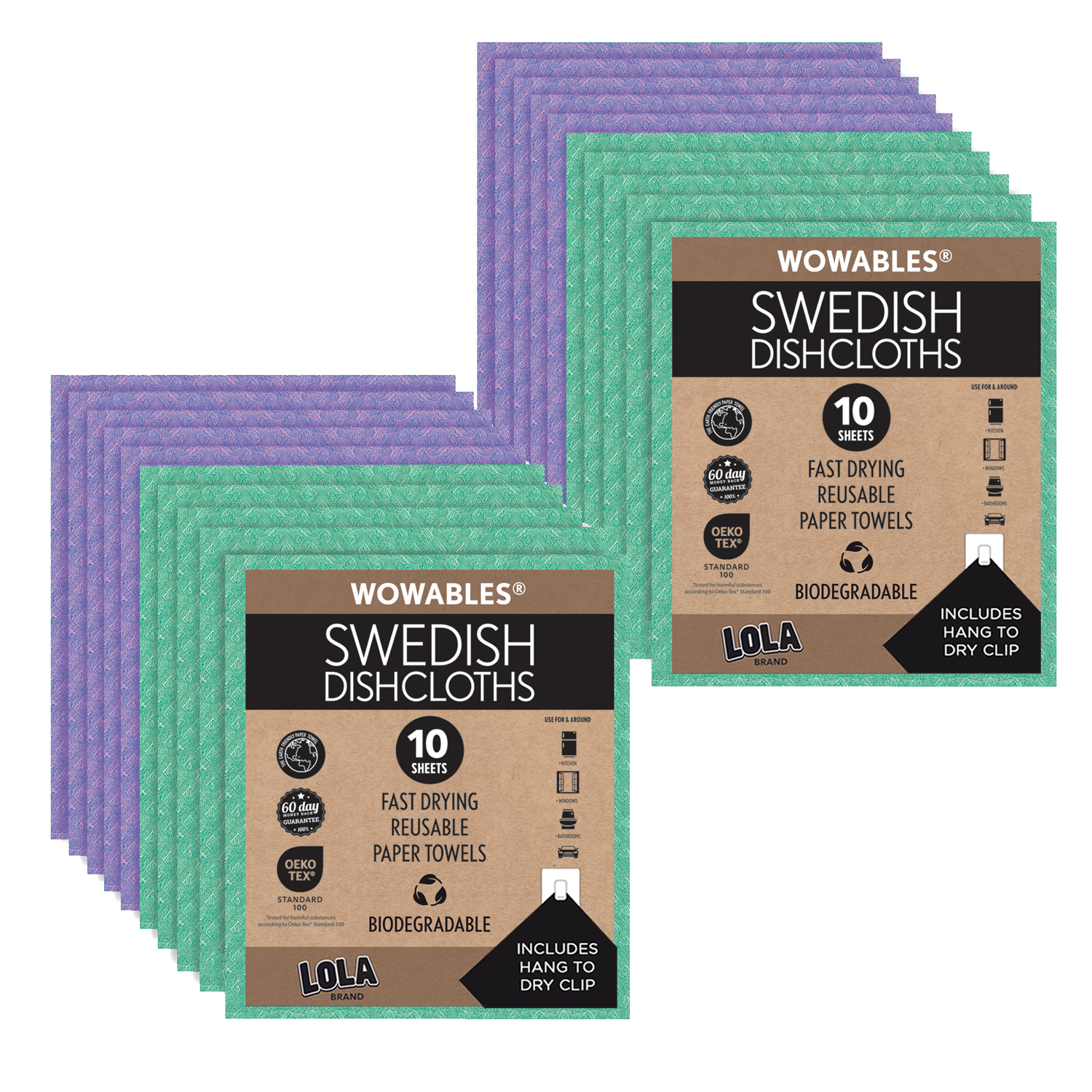 Eco-Friendly Swedish Dishcloths - 20 Pack Biodegradable & Reusable Paper Towels | Made in Germany | Perfect for Kitchen Cleaning, Dish Washing & Household Chores