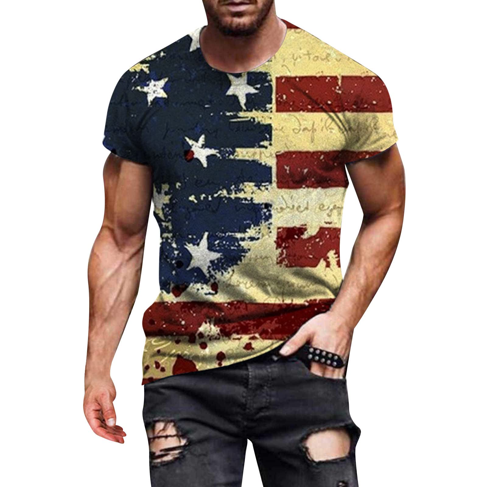 ZDDO Patriotic T-Shirts for Men - 2023 American Flag Graphic Short Sleeve Casual Tee | Perfect for 4th of July Celebrations, Summer BBQs & Independence Day Events