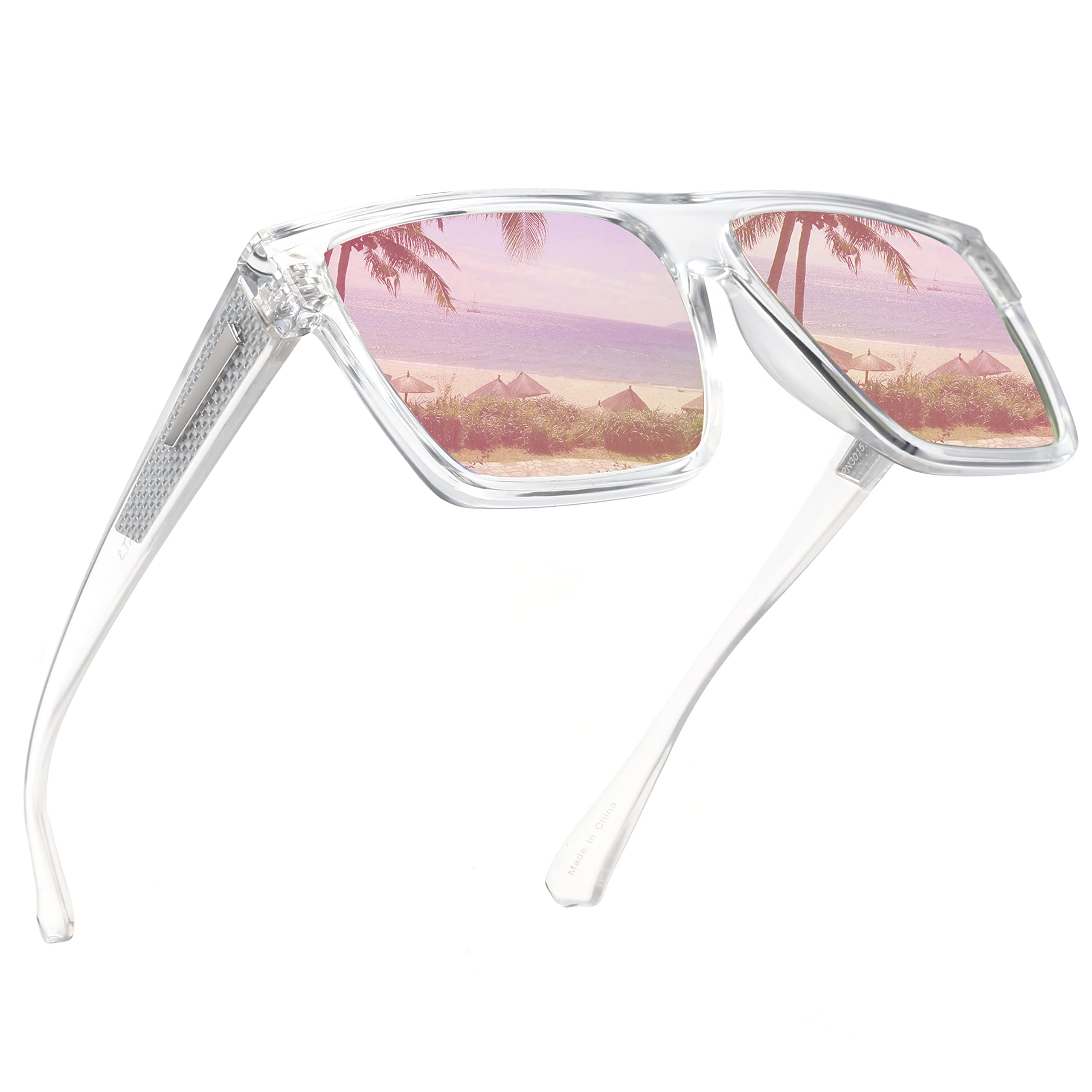 JIM HALO Retro Polarized Sunglasses for Men & Women - Flat Top Square Frame UV Protection Driving Glasses - Perfect for Outdoor Activities, Beach, and Road Trips