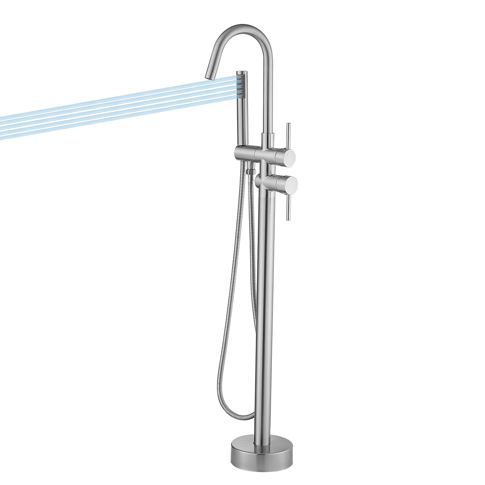 Casavilla Freestanding Bathtub Faucet with 360° Swivel Spout & Handheld Shower - Brushed Nickel Tub Filler Set for Farmhouse & Outdoor Shower Systems | Perfect for Bathroom Renovation, Spa-Like Experience, and Garden Shower Installations