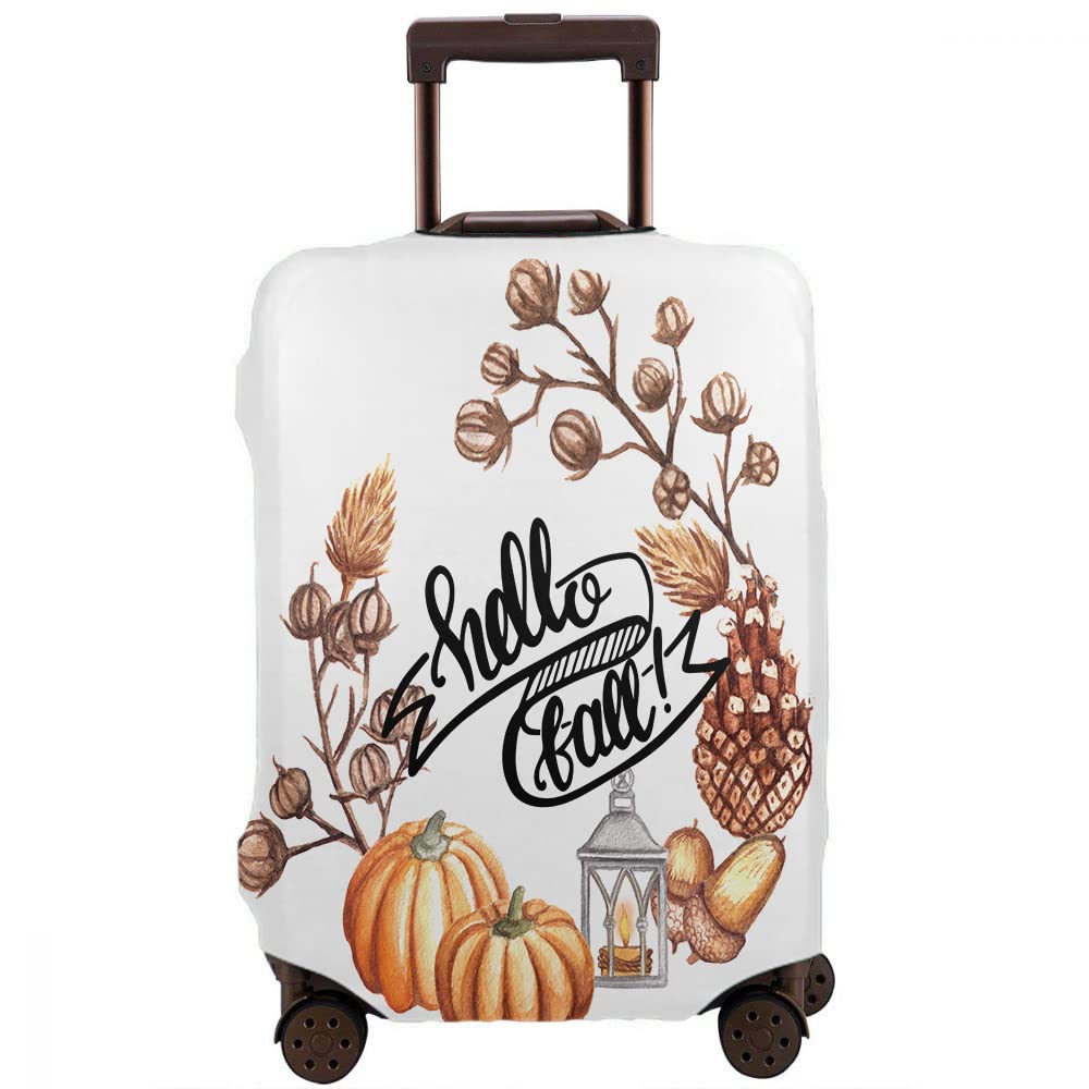 Beabes Hello Fall Luggage Cover - Autumn Pumpkin & Berry Branch Design, Fits 25-28 Inch Suitcases - Durable Travel Suitcase Protector for Seasonal Trips & Holiday Vacations