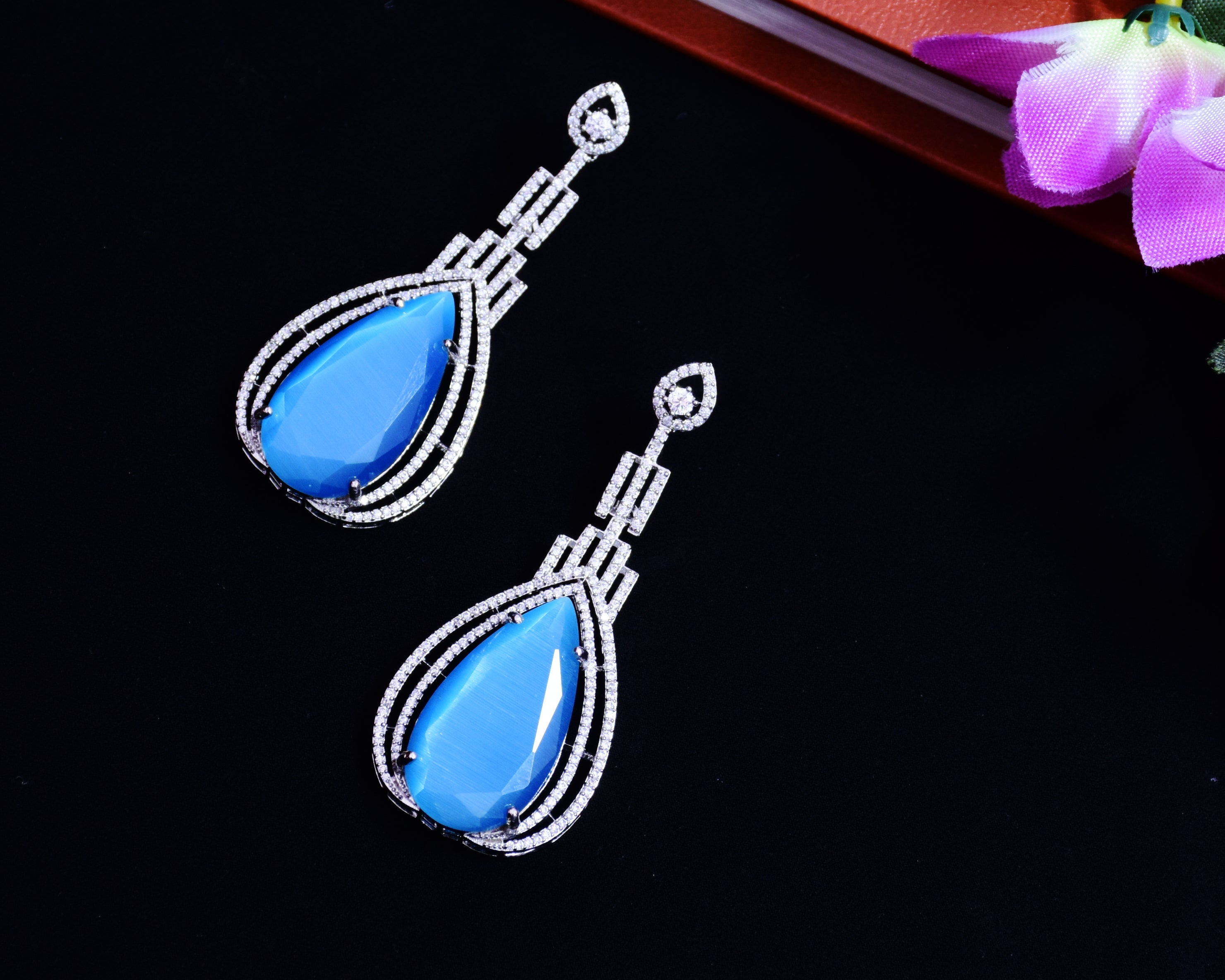 American Diamond Designer Earrings with Color Stones for Women - Elegant Jewelry for Parties, Weddings & Special Occasions