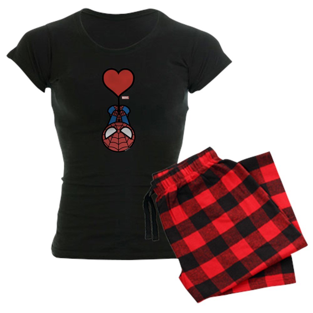 Spider-Man Heart Print Women's Dark Pajama Set - Soft & Comfortable Sleepwear for Marvel Fans - Perfect for Movie Nights, Sleepovers & Gifts