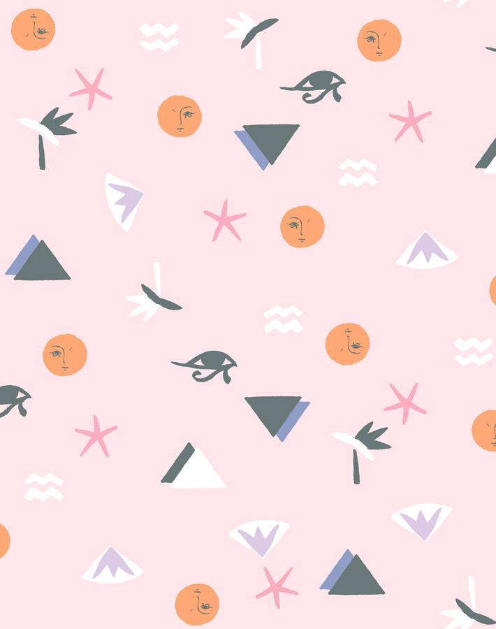 Egyptian Icons Wallpaper by Tea Collection in Pink - Perfect for Kids' Room Decor & Nursery Wall Design