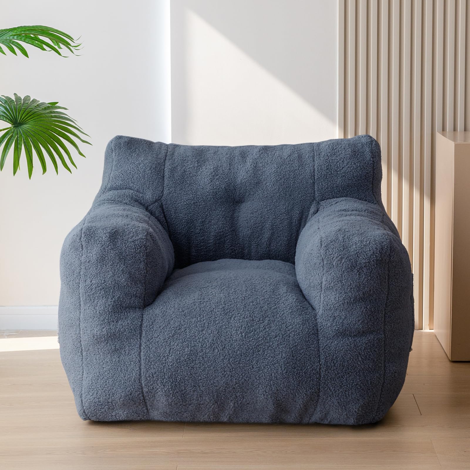 MAXYOYO Sherpa Bean Bag Chair - Boucle Tufted Bean Bag Couch for Living Room, Adults & Kids - Teddy Lazy Sofa Accent Chair with Storage Pocket - Filled with Premium Filler - Perfect for Reading, Gaming & Relaxing in Bedroom or Lounge