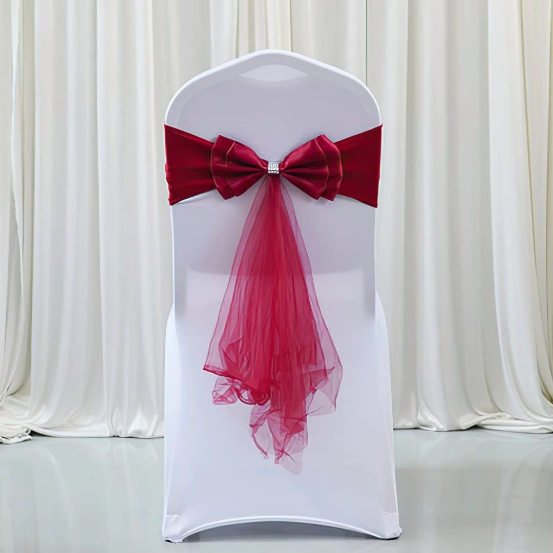 100Pcs Wine Red Spandex Wedding Chair Sashes Bows - Elegant Chair Bands & Streamers for Wedding Decor, Banquet, Hotel Events & Reception - Perfect for Romantic Ceremonies & Party Decorations
