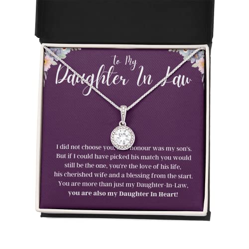 Beautiful Sterling Silver 'Daughter-in-Law' Necklace - Heartfelt Wedding Gift from Mother-in-Law with Engraved Message Card & Elegant Gift Box - Perfect for Bridal Shower, Wedding Day & Special Family Occasions