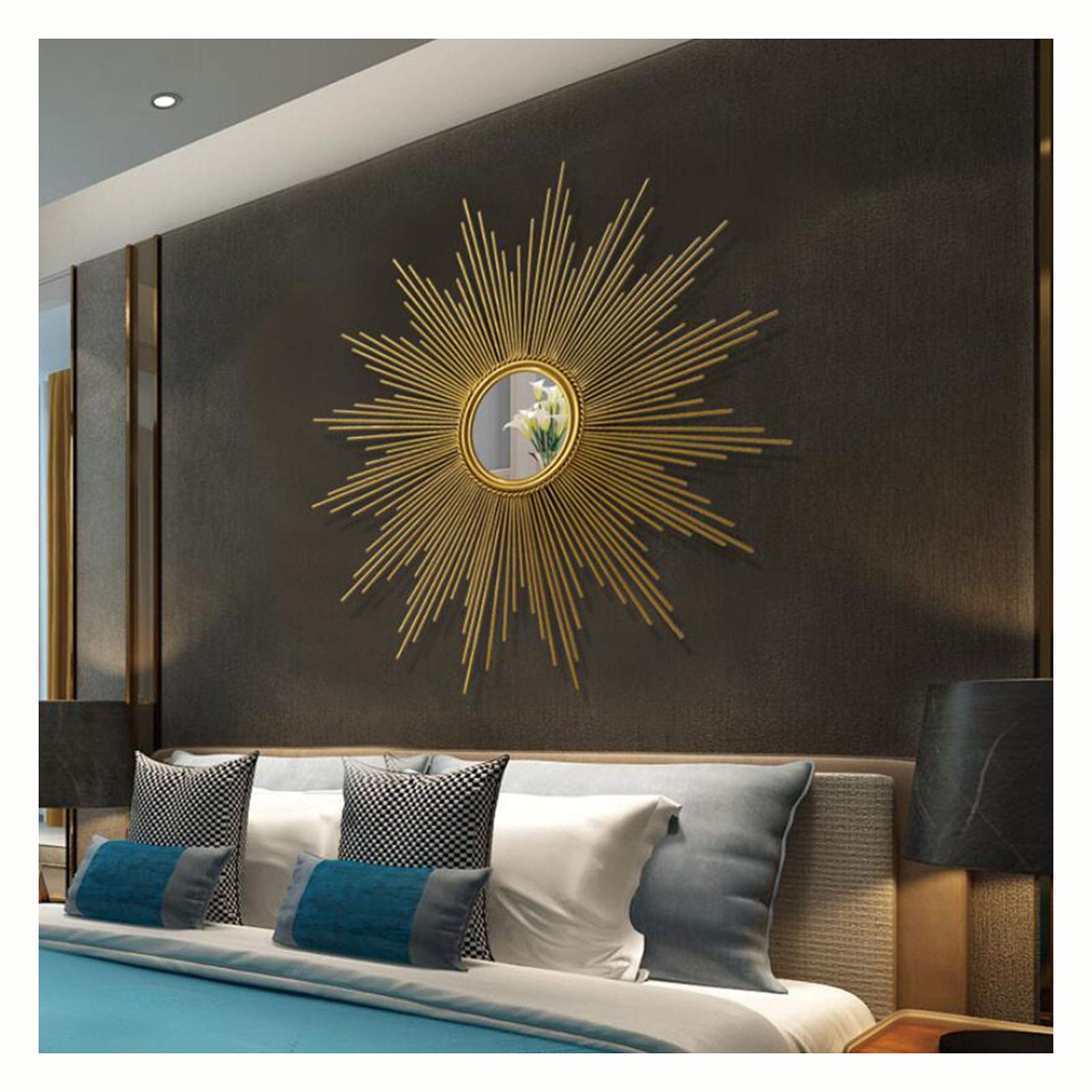 Hyua Gold Sunburst Wall Mirror - 60cm Decorative Starburst Mirror for Bathroom, Living Room & Kitchen | Three-Layer Stacking Design | Perfect Housewarming Gift & Home Décor Accent