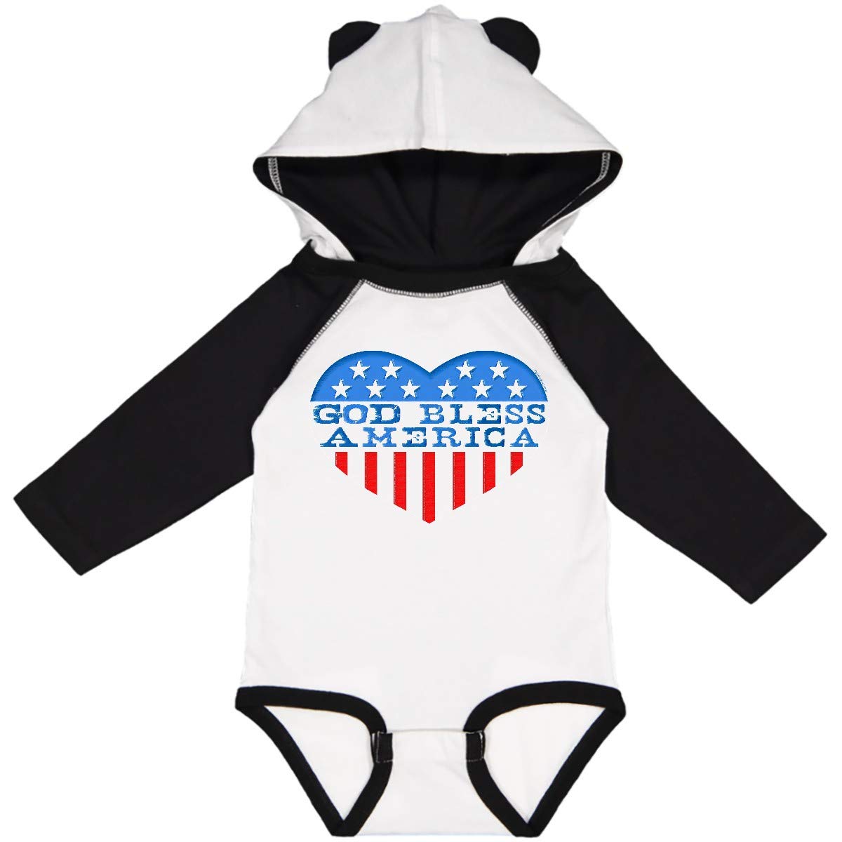 Inktastic God Bless America Heart Print Long Sleeve Baby Bodysuit - Patriotic Outfit for 4th of July, Memorial Day & Family Photos