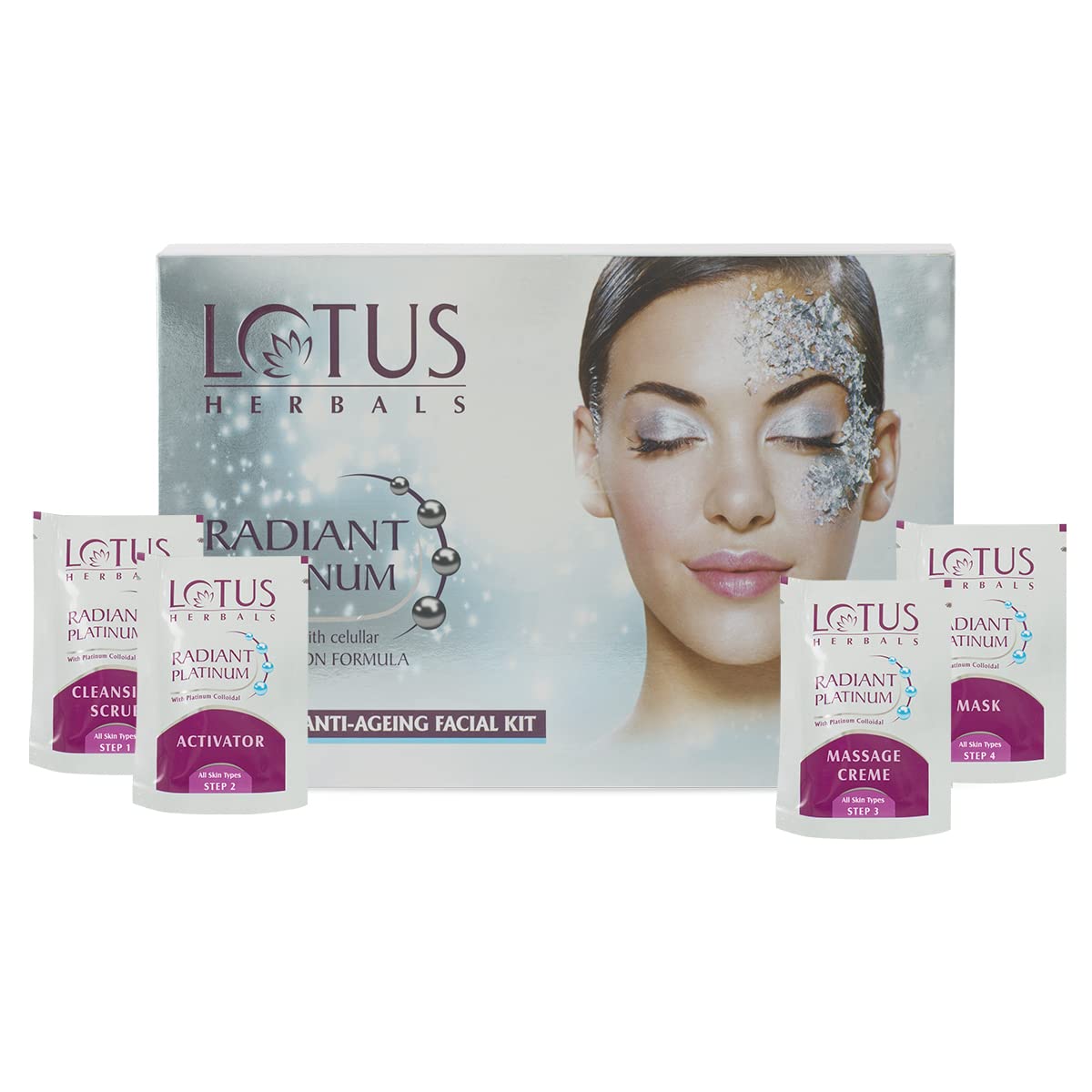 Lotus Herbal RADIANT PLATINUM Anti-Aging Face Care Kit - 200g Box | Natural Skincare Set for Youthful Glow, Wrinkle Reduction & Hydration | Perfect for Daily Skincare Routine & Gift Giving