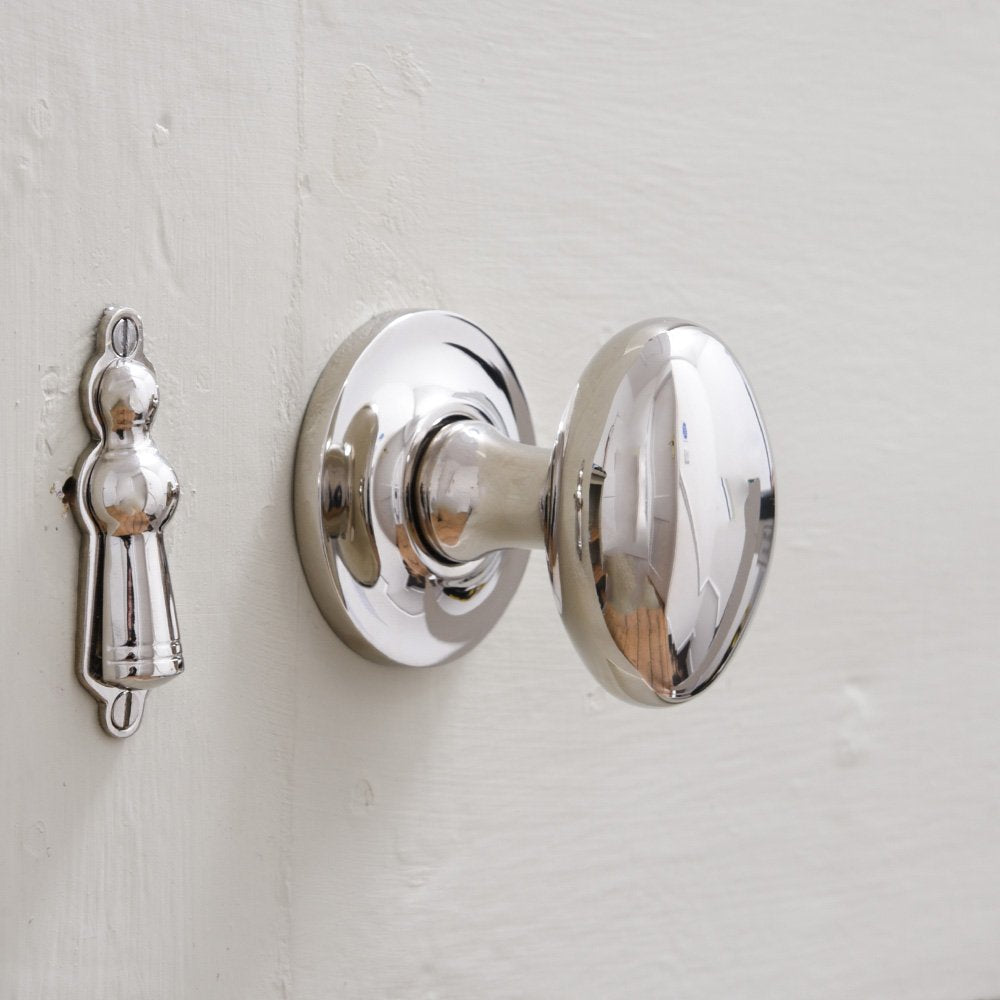 Polished Nickel Oval Door Knobs with Concealed Backplate - Elegant Cabinet & Drawer Hardware for Bedroom, Bathroom & Kitchen