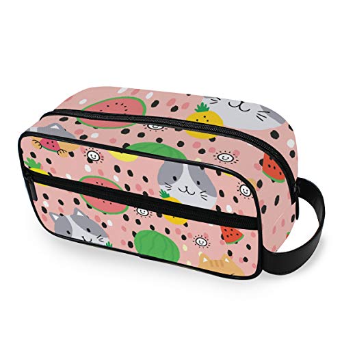 Stylish Cartoon Cat & Fruits Printed Travel Toiletry Bag - Waterproof Cosmetic Organizer Pouch for Women & Men - Perfect for Business Trips, Vacations & Daily Use