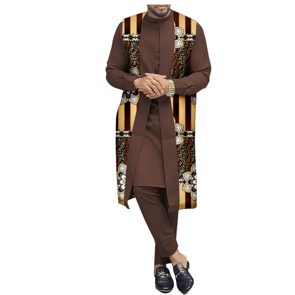 **African Print Dashiki Shirt, Ankara Pants & Coat 3-Piece Set for Men | Tribal Traditional Outfit | Plus Size | Perfect for Weddings, Cultural Events & Festivals**