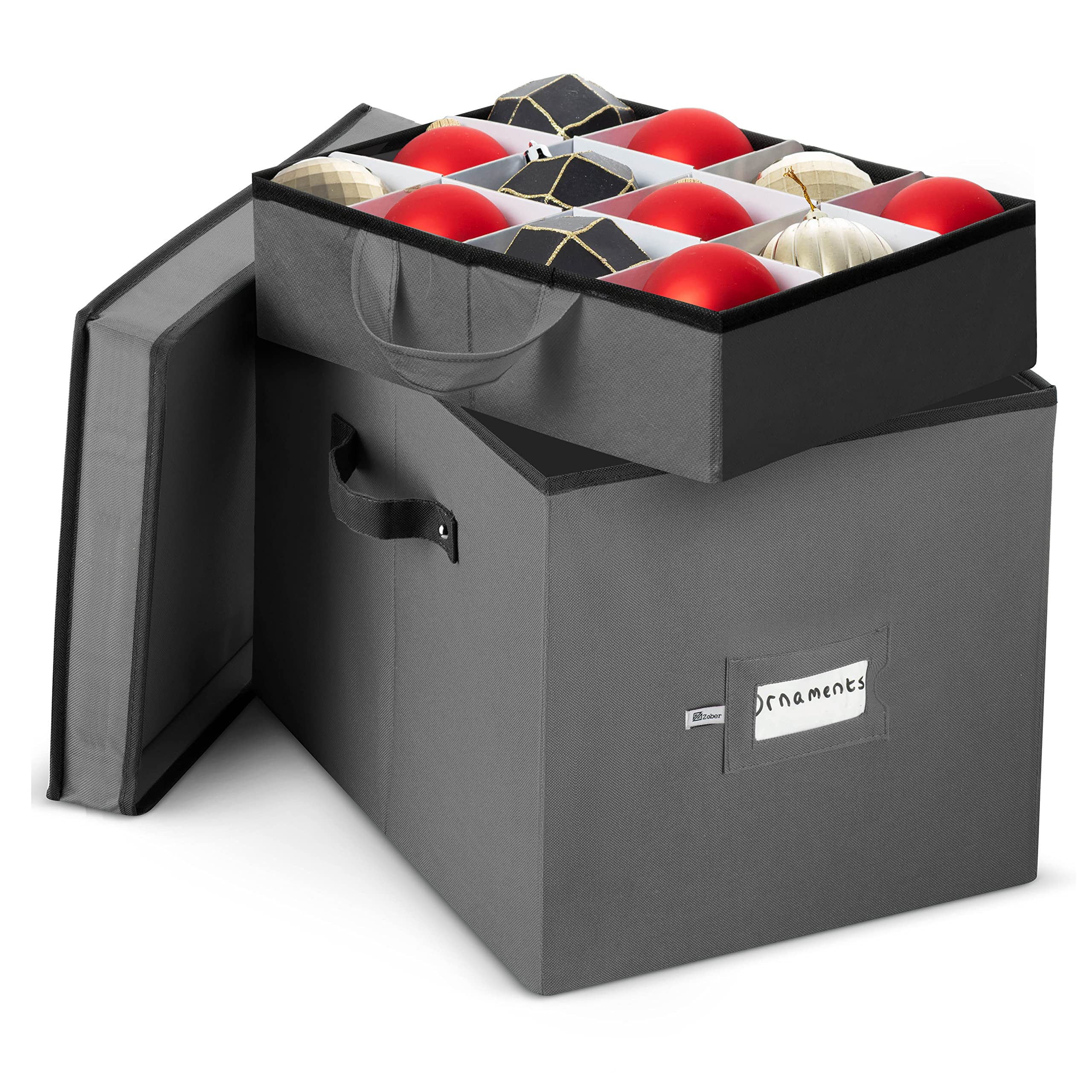 Premium Christmas Ornament Storage Box with 4-inch Compartments - Holds 36 Large Holiday Ornaments & Xmas Decorations - Durable 600D Oxford Fabric (Gray) - Perfect for Organizing and Protecting Your Seasonal Decorations