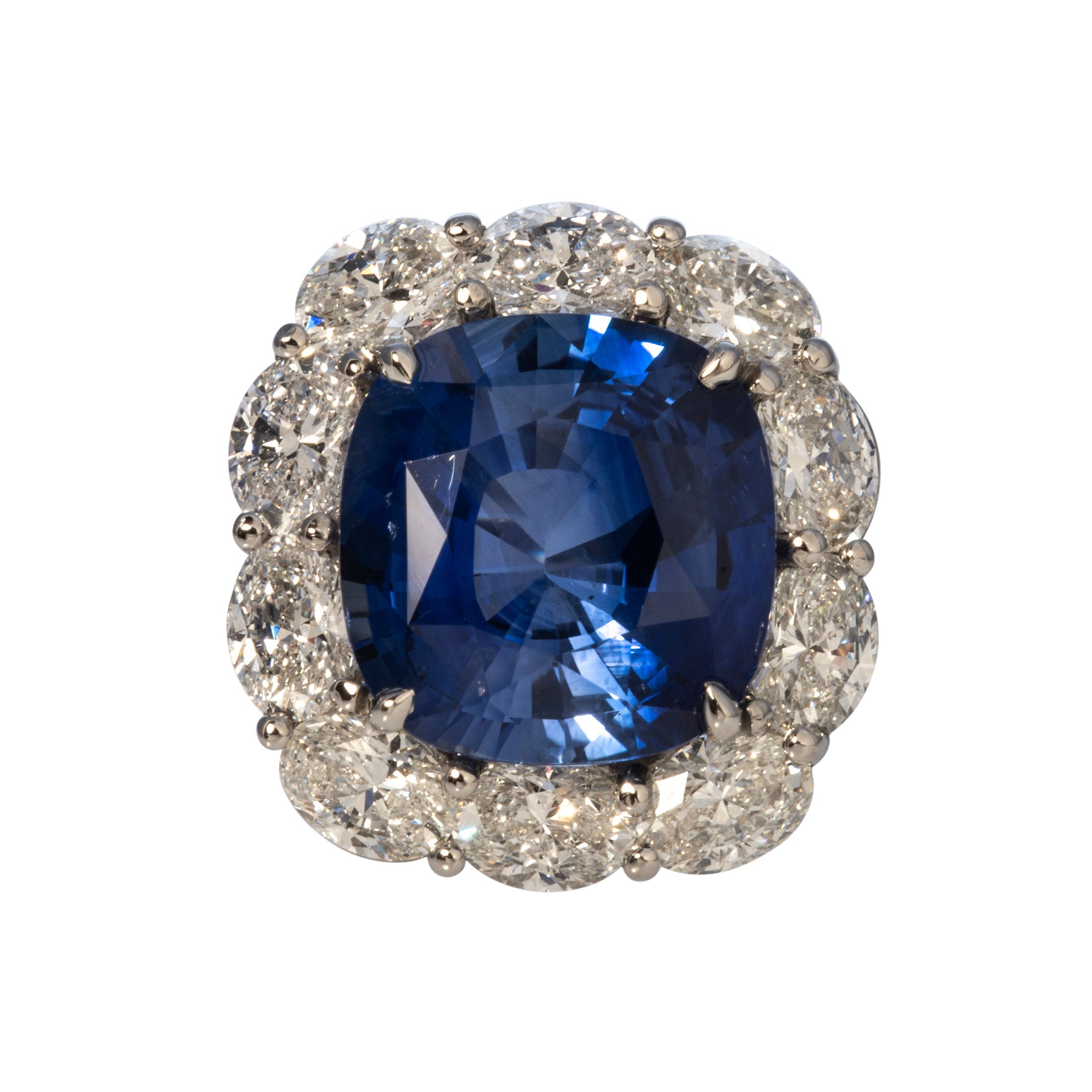 7.86ctw Cushion Sapphire & 3.11ctw Oval Diamond Platinum Ring for Women - Elegant Engagement, Wedding, Anniversary Jewelry Gift - Perfect for Special Occasions & Evening Events