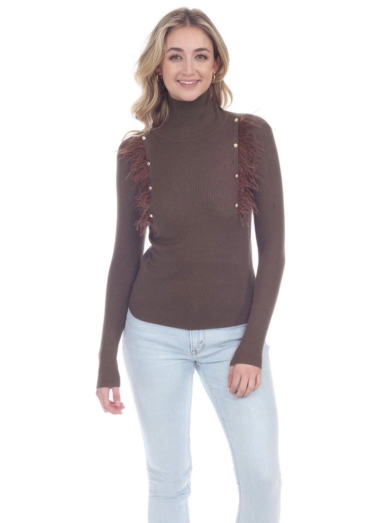 Mia Women's Long Sleeve Turtleneck Sweater - Soft Chunky Knit Chocolate Brown Pullover for Fall & Winter | Casual Office Wear, Date Night Outfits, Layering Essential