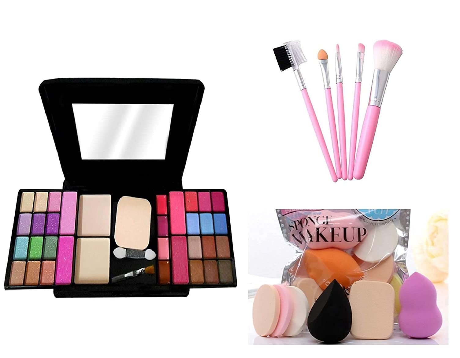6-in-1 Fashion Color Makeup Kit for Girls with Sponge Beauty Blender & Hello Kitty Makeup Brushes (5pc) - Perfect for Teen Makeup Practice, Birthday Gifts & Cosplay Looks