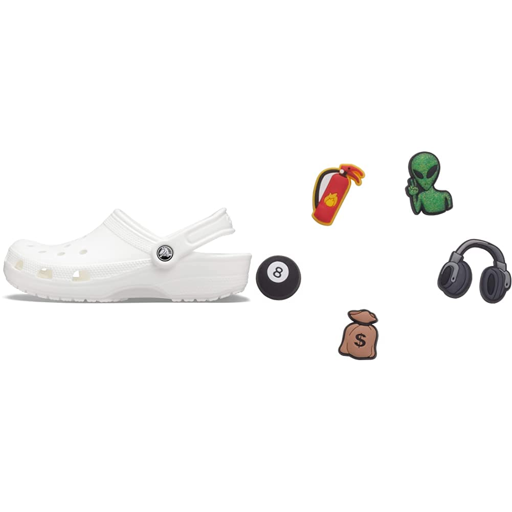 Crocs Classic Clog for Men & Women - Comfortable Slip-On Shoes with 5-Pack Jibbitz Charms - Perfect for Casual Wear, Work, and Outdoor Activities