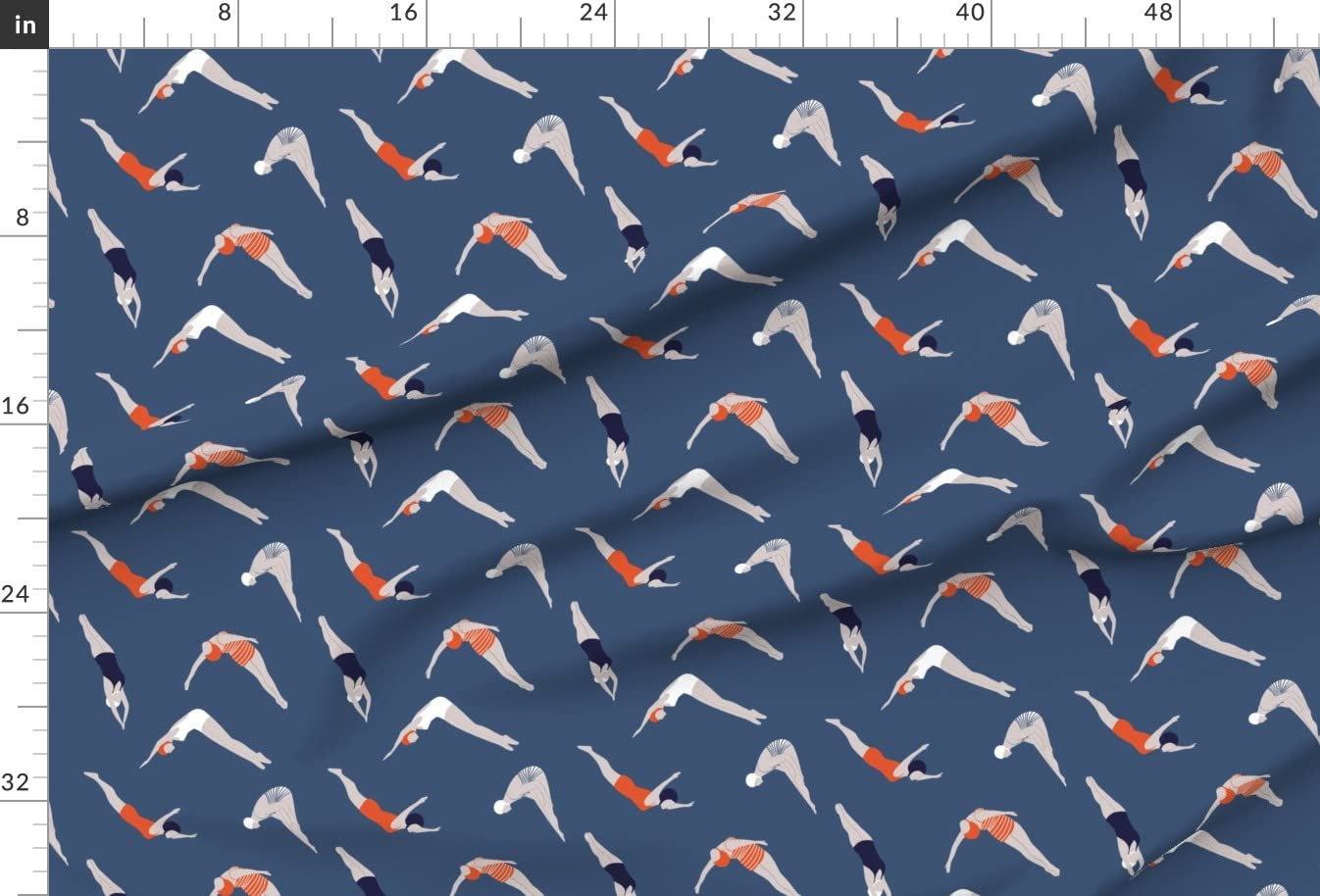 Retro Blue Pool Modern Swimming Ladies Printed Minky Fabric by The Yard - Soft & Durable for Sewing Baby Blankets, Quilt Backing, Plush Toys - Perfect for DIY Crafts, Nursery Decor & Home Projects