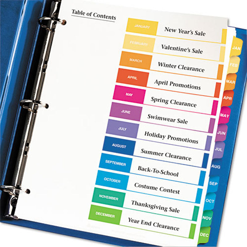Ready Index Table of Contents Dividers with Tabs - January to December, Letter Size (Set of 12) - Perfect for Office Organization, Filing Systems & Document Management